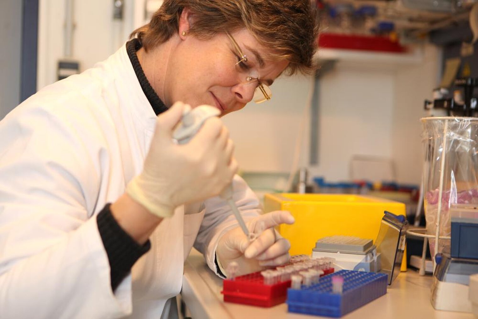 Laboratory technician takes a sample.
