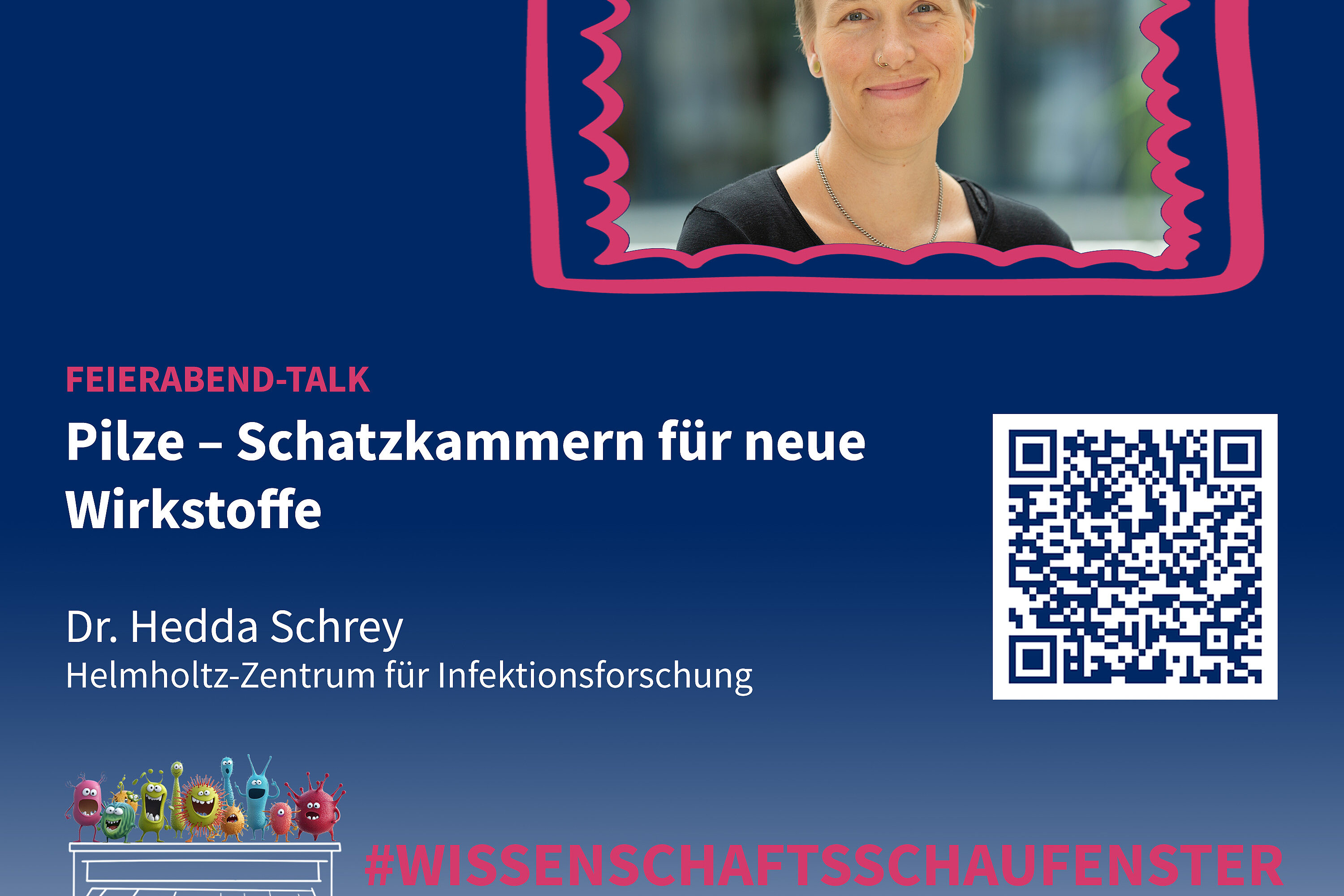 Ankündigung für einen Feierabendtalk des HZI mit Hedda Schrey