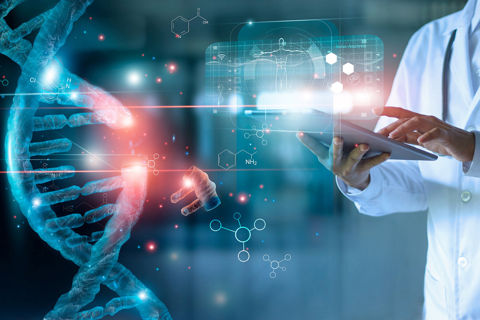Illustration Scientist and DNA strand