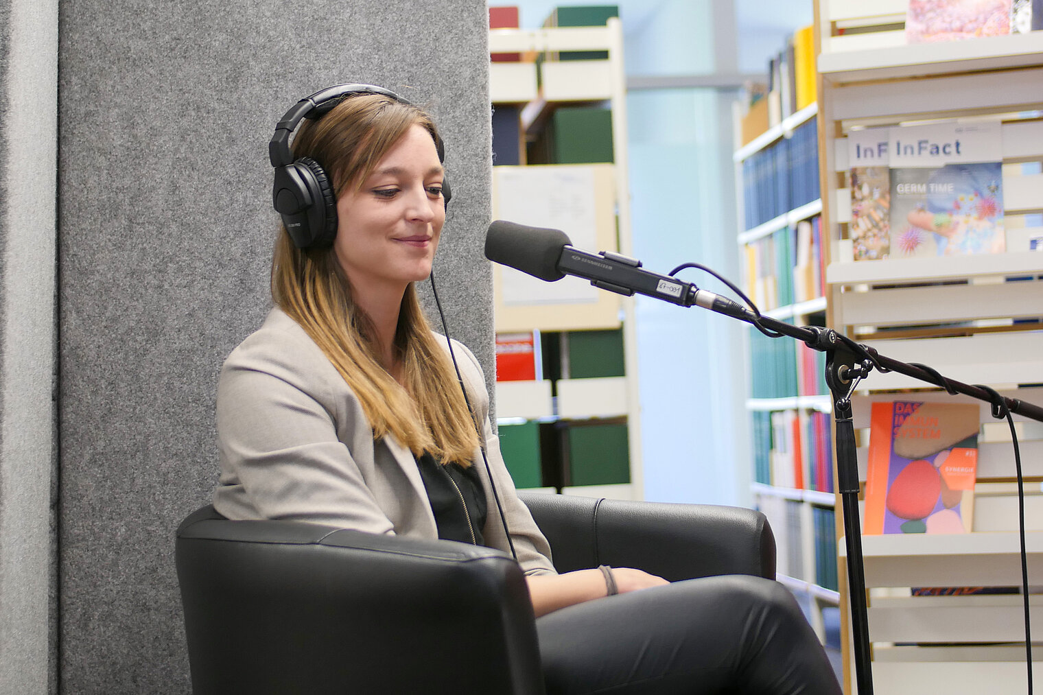 Scientist at Podcast recording.