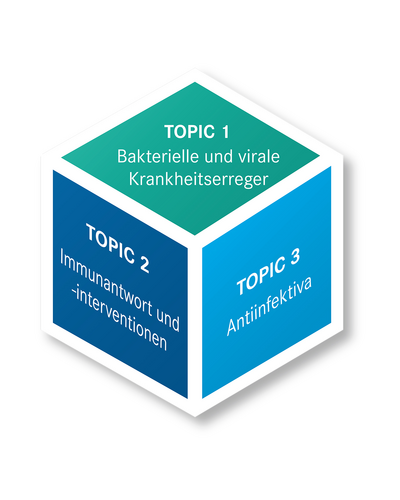 Würfelgrafik mit 3 Topics des HZI