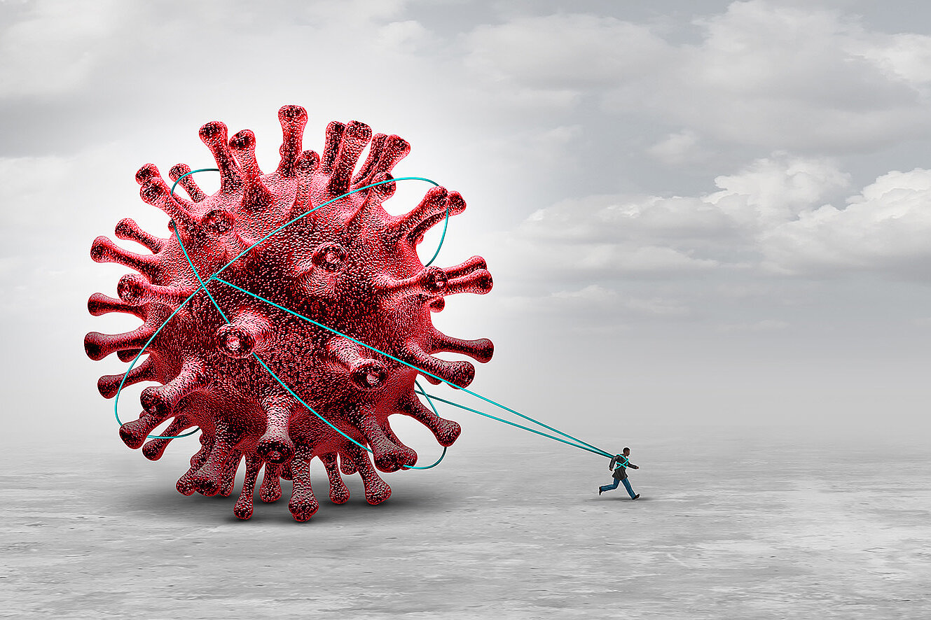 Modell eines Corona-Virus eingefangen mit einem Lasso